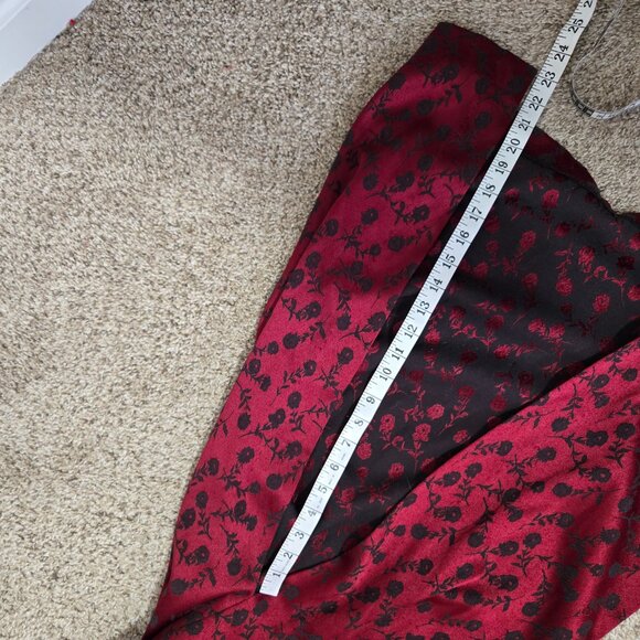 Sz 8 90s Vintage Harlow Nites Red & Black S/S Stretch Jacquard Column Gown - Picture 9 of 9